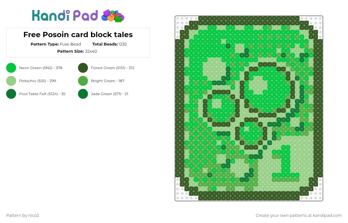 Free Posoin card block tales - Fuse Bead Pattern by nico2 on Kandi Pad - green,block tales
