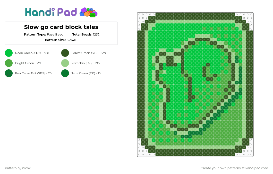 Slow go card block tales Fuse Bead Pattern - Kandi Pad | Kandi Patterns ...