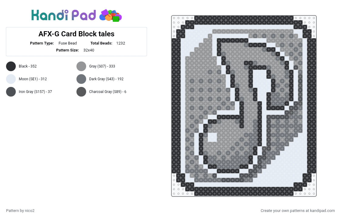 ATK-FX G Card Block tales - Fuse Bead Pattern by nico2 on Kandi Pad - gray,block tales