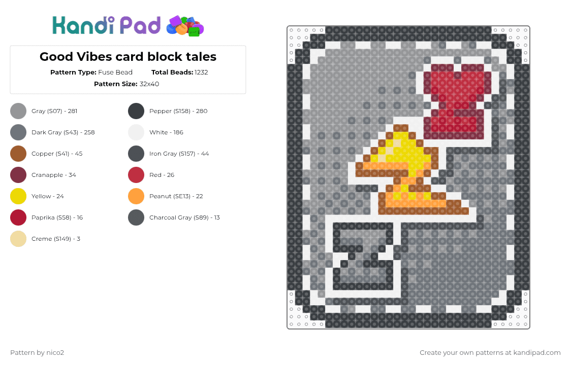 Good Vibes card block tales - Fuse Bead Pattern by nico2 on Kandi Pad - gray,block tales
