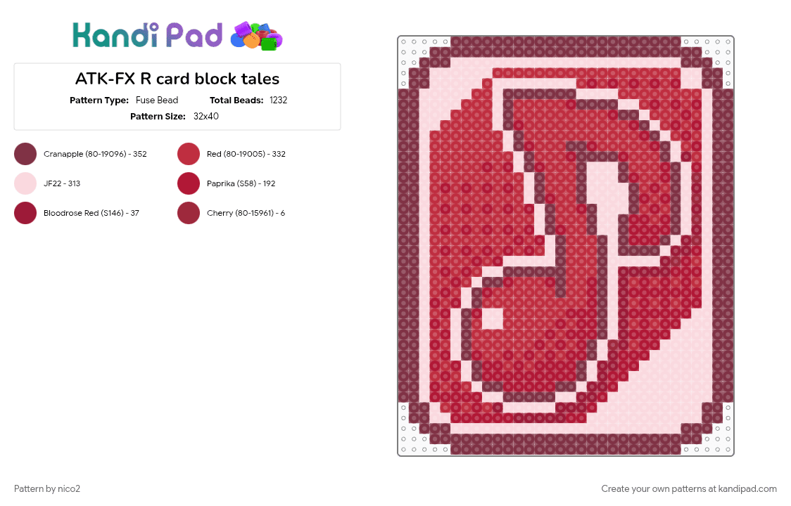 ATK-FX R card block tales - Fuse Bead Pattern by nico2 on Kandi Pad - block tales, brown, red