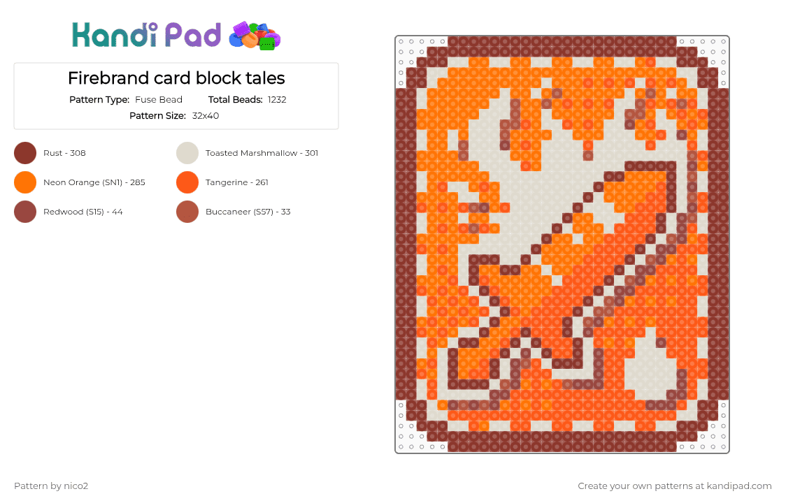 Firebrand card block tales - Fuse Bead Pattern by nico2 on Kandi Pad - orange,block tales