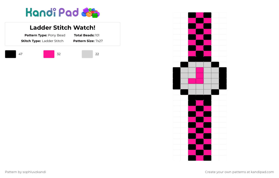 Ladder Stitch Watch! - Pony Bead Pattern by sophluvzkandi on Kandi Pad - pink,white,watch,pink and black,ladder stitch,very cool