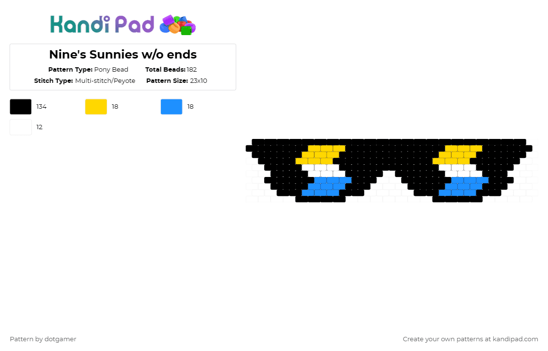 Nine\'s Sunnies w/o ends - Pony Bead Pattern by dotgamer on Kandi Pad - black,yellow,light blue,bfdi,xfhov,osc