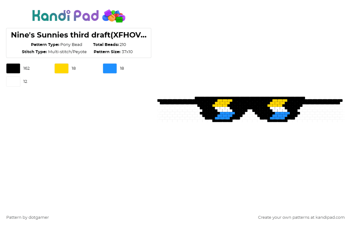Nine\'s Sunnies third draft(XFHOV/BFDI) - Pony Bead Pattern by dotgamer on Kandi Pad - black,yellow,light blue,bfdi,xfhov,osc