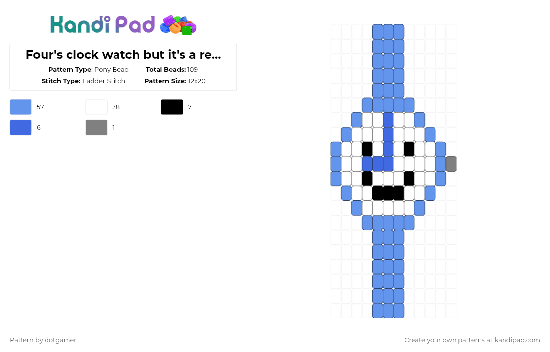 Four\'s clock watch but it\'s a real cuff - Pony Bead Pattern by dotgamer on Kandi Pad - light blue,clock,bfdi,bfb,tpot,osc,xfhov,four