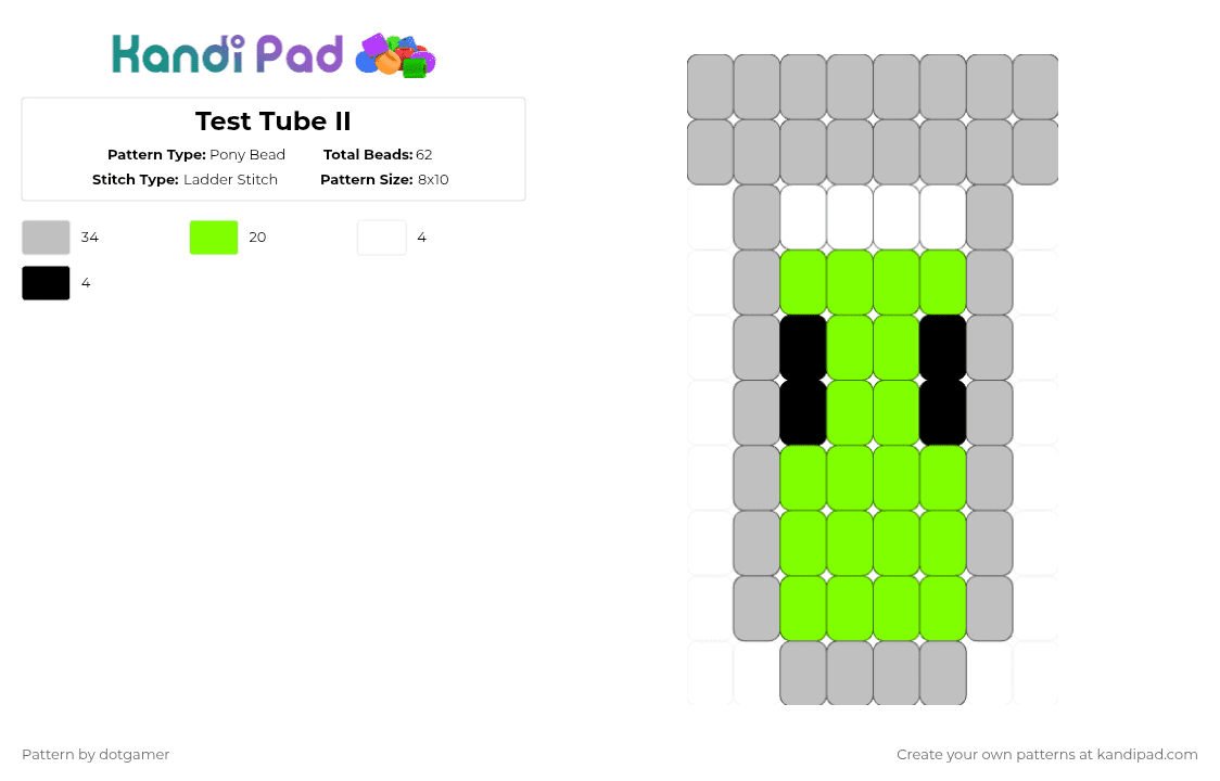 Test Tube II - Pony Bead Pattern by dotgamer on Kandi Pad - beige,green