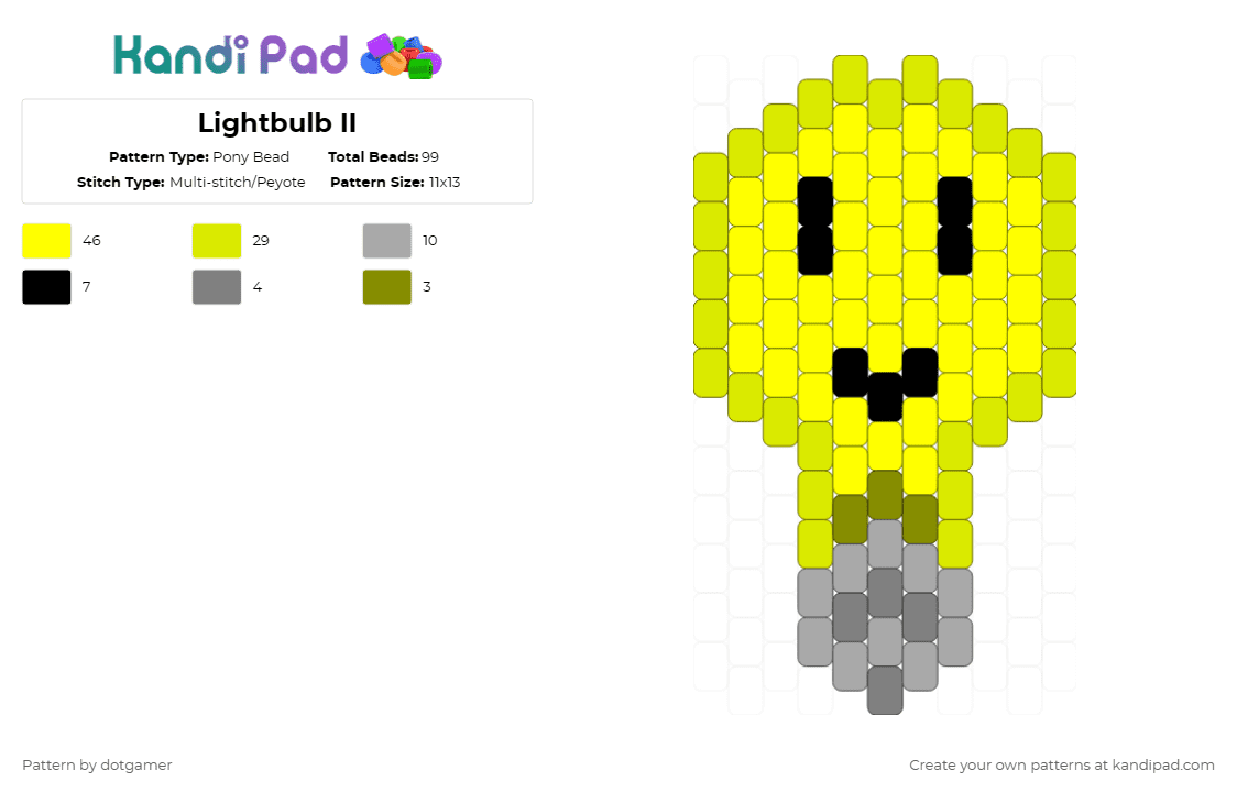Lightbulb II - Pony Bead Pattern by dotgamer on Kandi Pad - yellow,ii,lightbulb,osc
