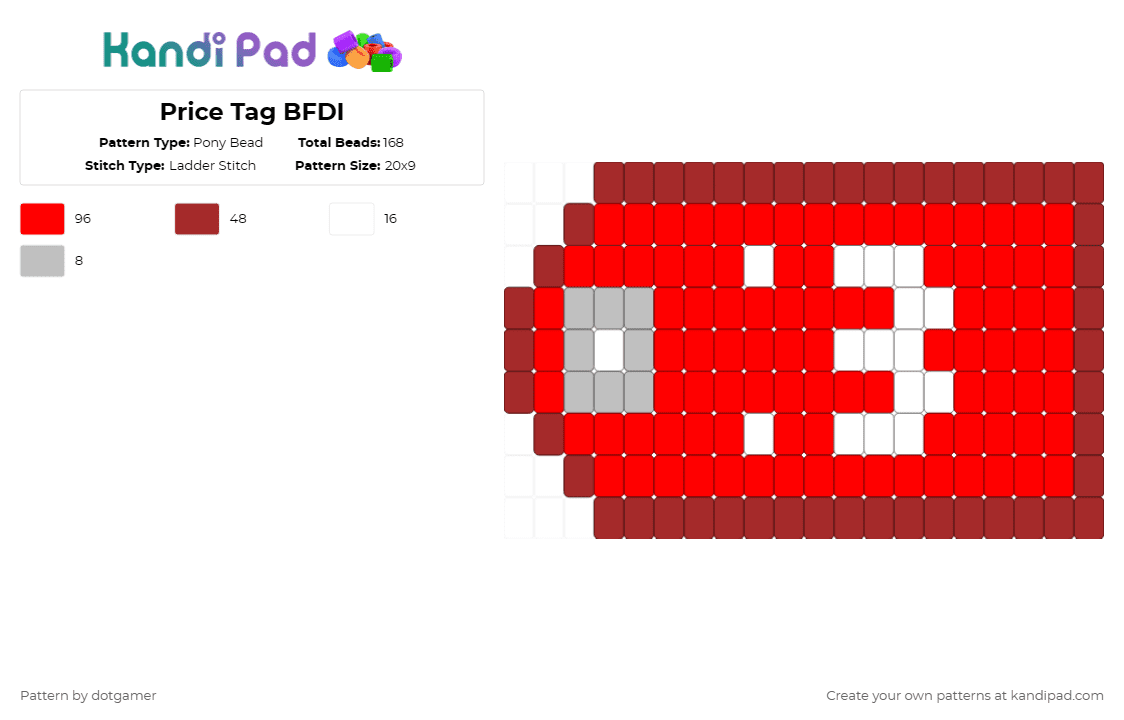 Price Tag BFDI - Pony Bead Pattern by dotgamer on Kandi Pad - red,pricetag,bfdi,osc,tpot