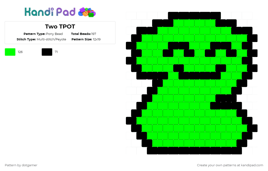 Two TPOT - Pony Bead Pattern by dotgamer on Kandi Pad - black,green,bfdi,xfhov,osc,two