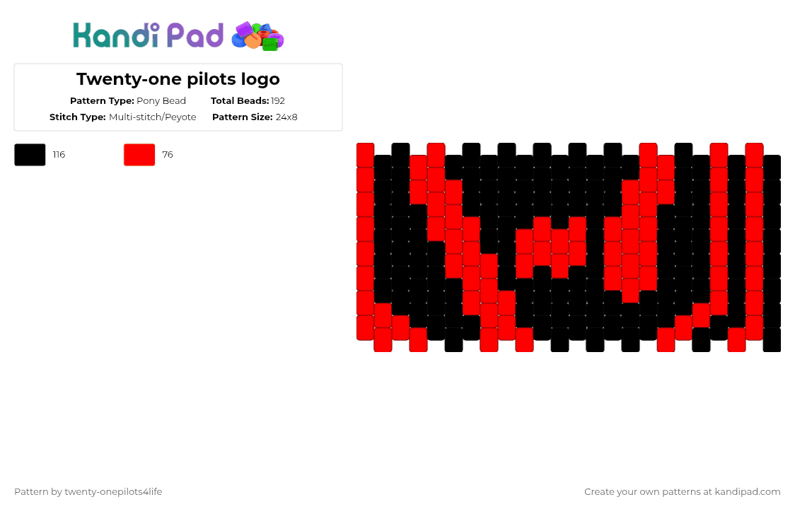 Twenty-one pilots logo - Pony Bead Pattern by twenty-onepilots4life on Kandi Pad - red,black