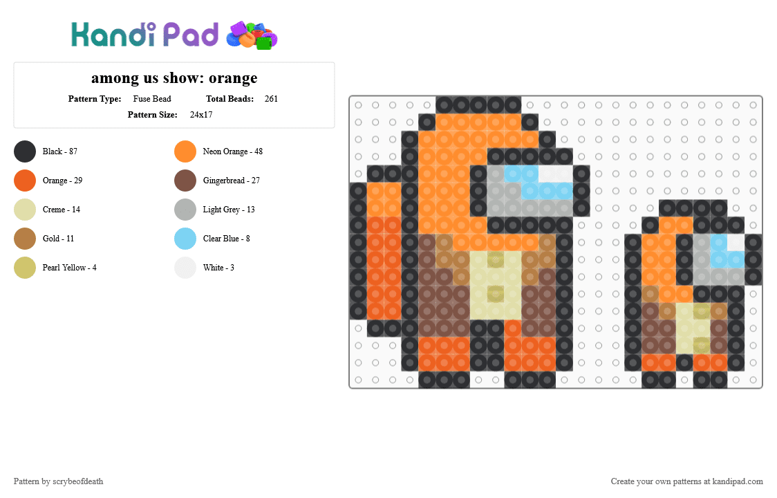 among us show: orange - Fuse Bead Pattern by scrybeofdeath on Kandi Pad - among us, orange, tan, tv show
