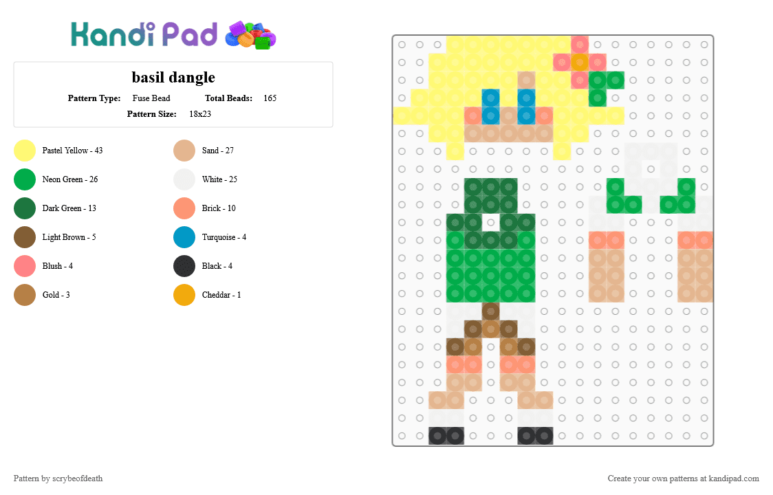 basil dangle - Fuse Bead Pattern by scrybeofdeath on Kandi Pad - yellow,beige,green,omori,basil,dangle,hanging,character