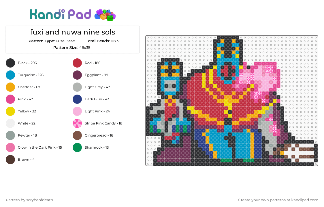 fuxi and nuwa nine sols - Fuse Bead Pattern by scrybeofdeath on Kandi Pad - light blue,red,pink,orange,nine sols,fengs,fuxi,nuwa,metroidvania