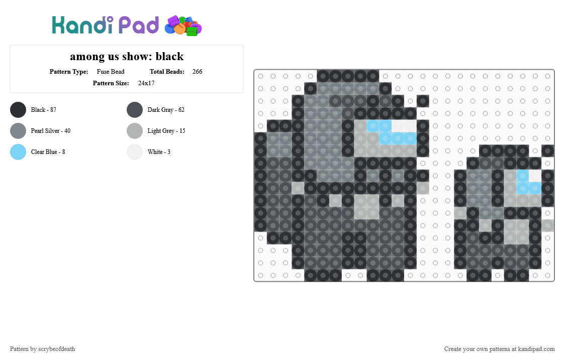 among us show: black - Fuse Bead Pattern by scrybeofdeath on Kandi Pad - among us, black, gray, tv show