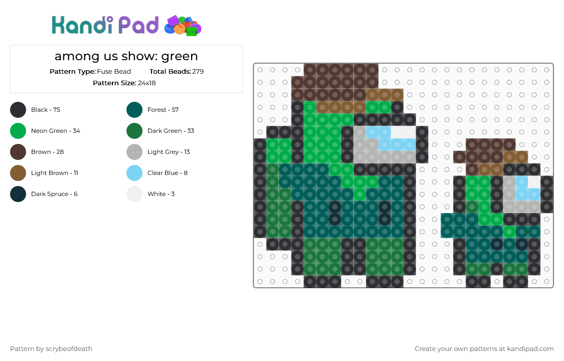 among us show: green - Fuse Bead Pattern by scrybeofdeath on Kandi Pad - among us, brown, gray, green, tv show
