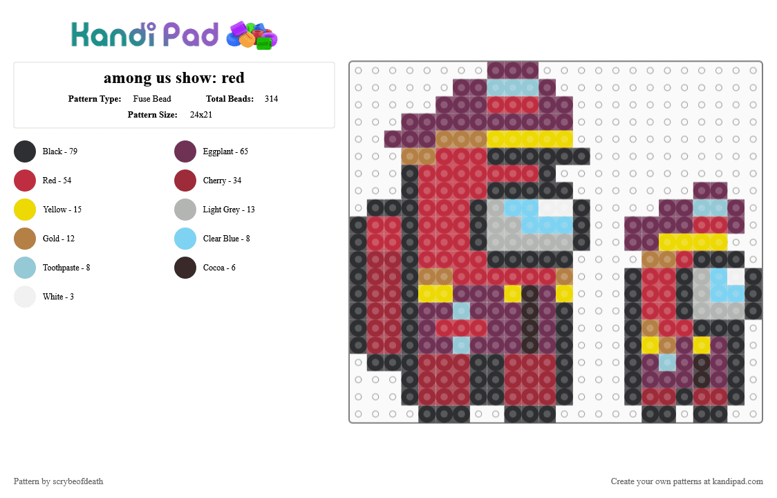 among us show: red - Fuse Bead Pattern by scrybeofdeath on Kandi Pad - among us, pink, red, tv show