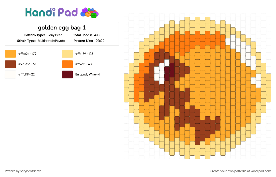 golden egg bag 1 - Pony Bead Pattern by scrybeofdeath on Kandi Pad - orange, salmon run, splatoon, splatoon 2, splatoon 3, yellow