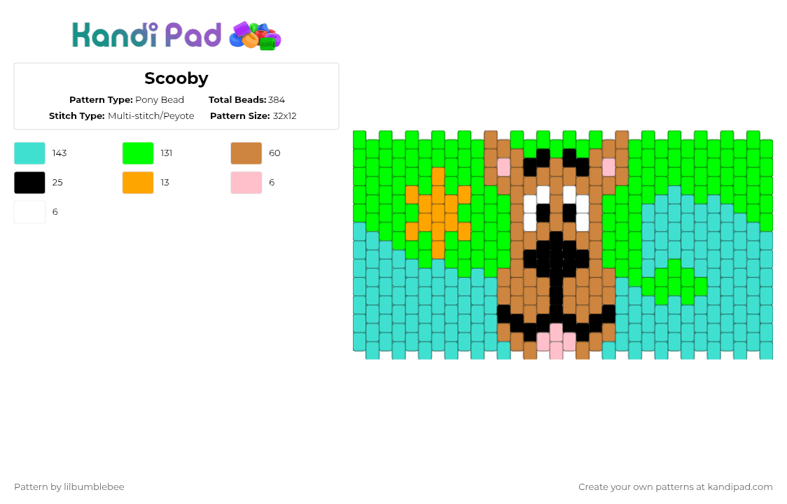 Scooby - Pony Bead Pattern by lilbumblebee on Kandi Pad - light blue,green