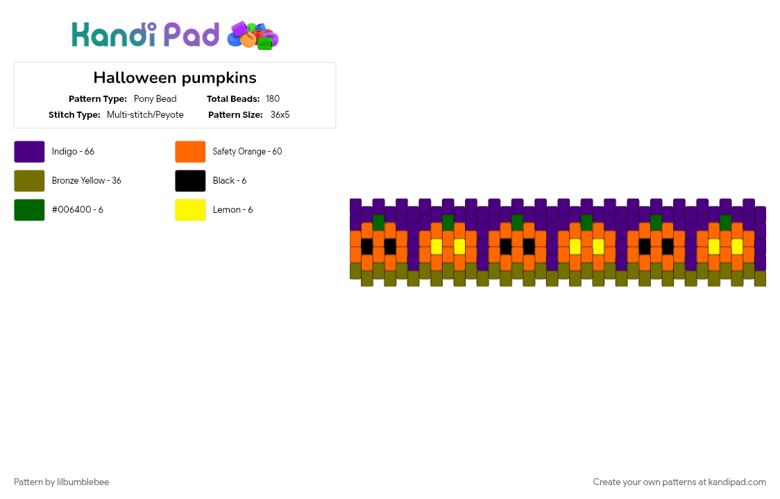 Halloween pumpkins - Pony Bead Pattern by lilbumblebee on Kandi Pad - gold, orange, purple