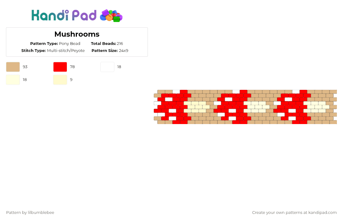 Mushrooms - Pony Bead Pattern by lilbumblebee on Kandi Pad - beige,red