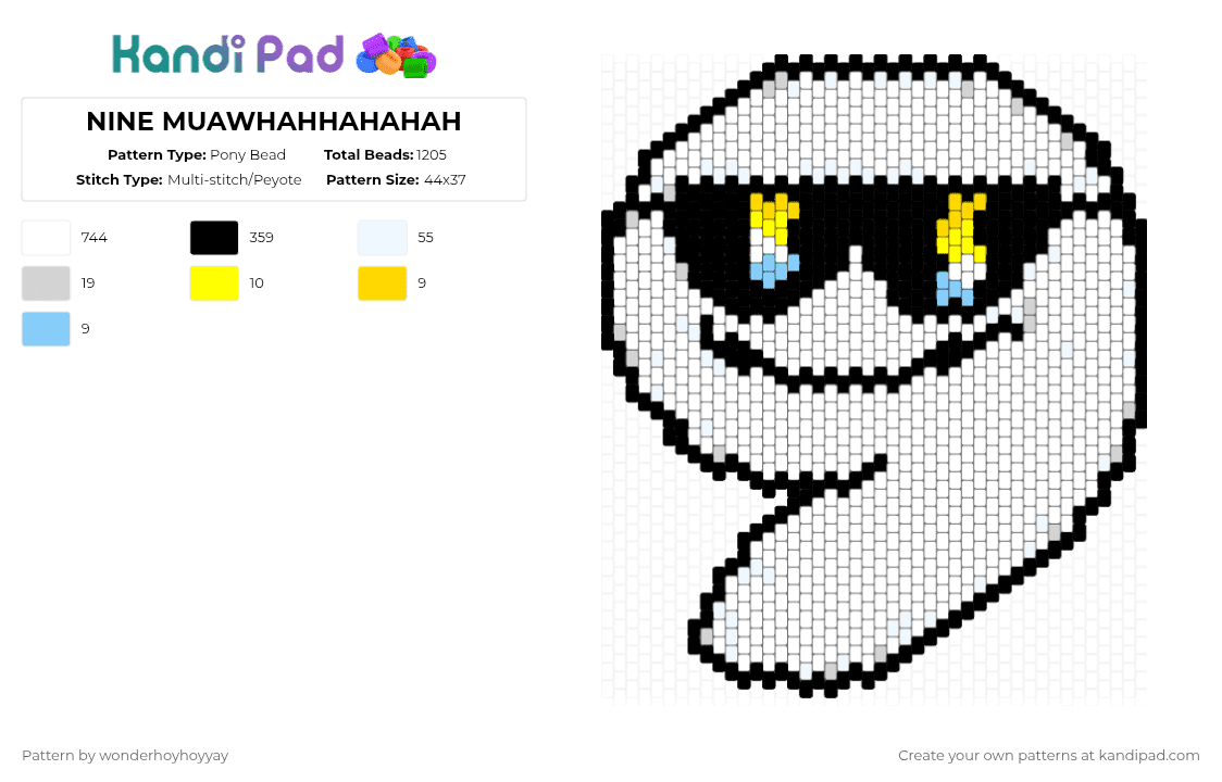 NINE MUAWHAHHAHAHAH - Pony Bead Pattern by wonderhoyhoyyay on Kandi Pad - white,yellow,light blue,bfdi,nine,tpot,alegebrailian