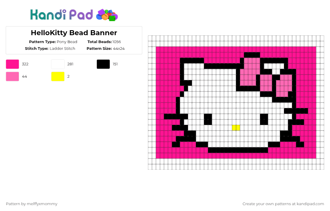 HelloKitty Bead Banner - Pony Bead Pattern by melffyxmommy on Kandi Pad - white,pink,hellokitty,beadbanner,sanrio,cute,kawaii