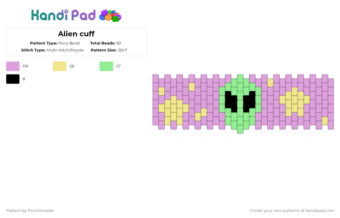 Alien cuff - Pony Bead Pattern by dr13d_f0xb0n3z on Kandi Pad - pink