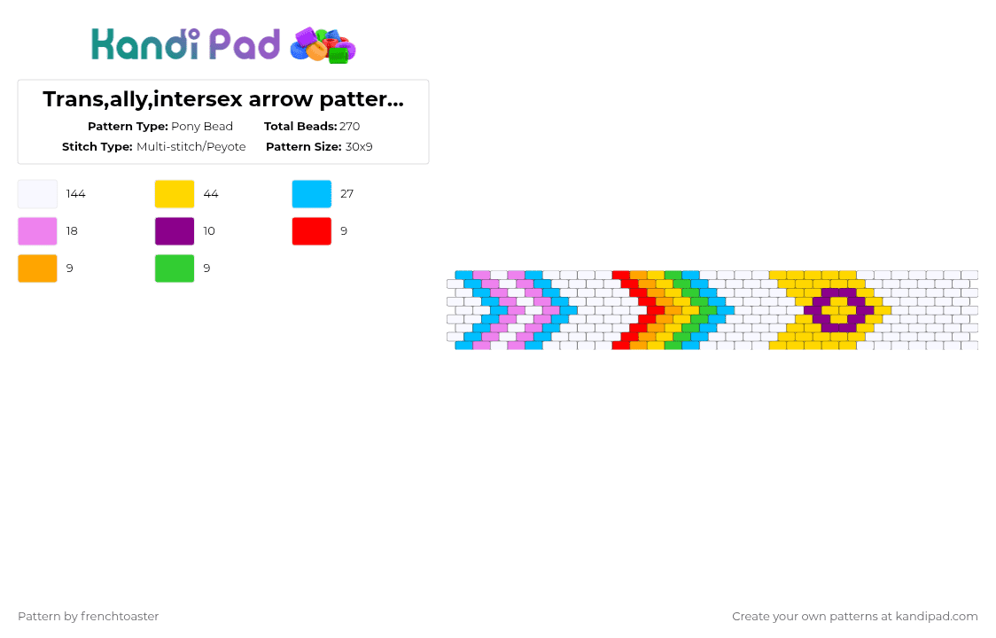 Trans,ally,intersex arrow pattern cuff - Pony Bead Pattern by dr13d_f0xb0n3z on Kandi Pad - white,light blue,pink,yellow
