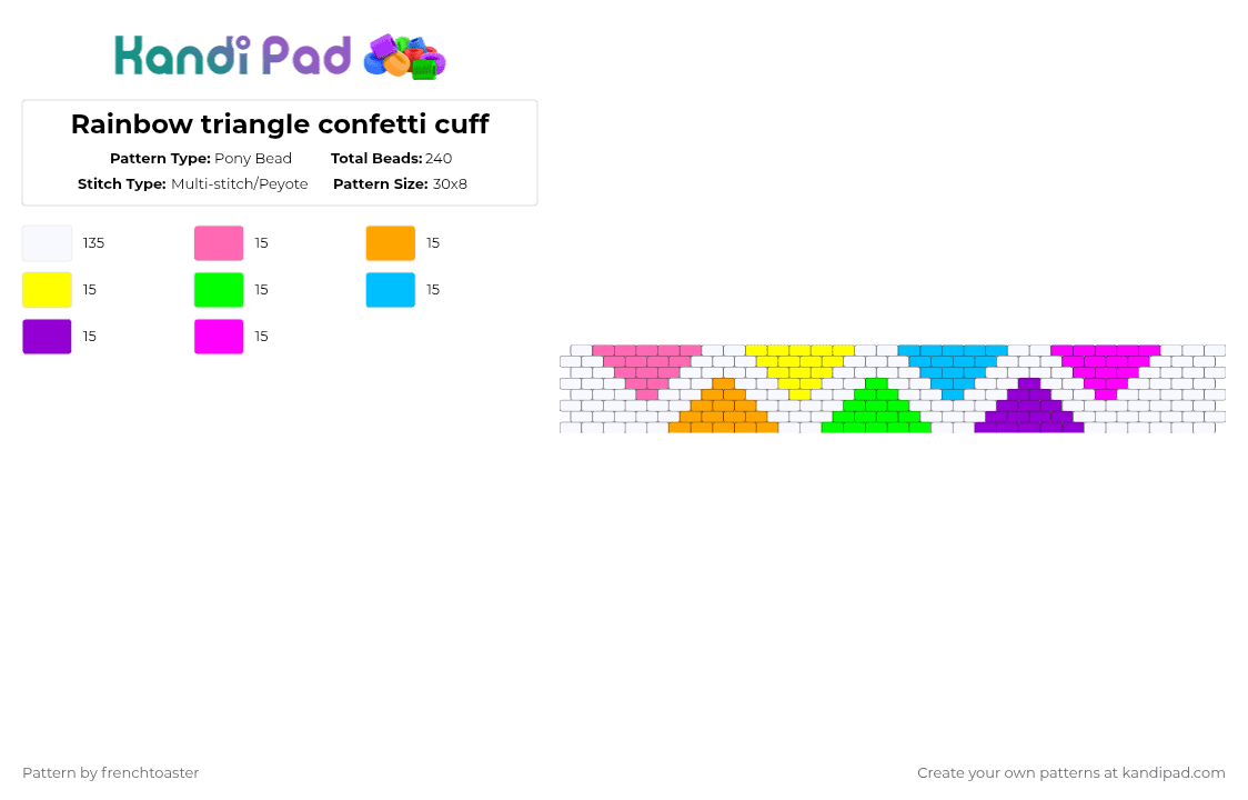 Rainbow triangle confetti cuff - Pony Bead Pattern by dr13d_f0xb0n3z on Kandi Pad - white,pink,cotdgeometricshapes