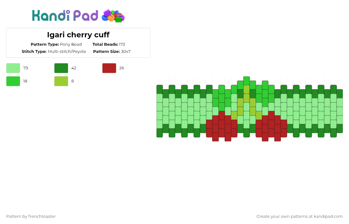 Igari cherry cuff - Pony Bead Pattern by dr13d_f0xb0n3z on Kandi Pad - green,teal