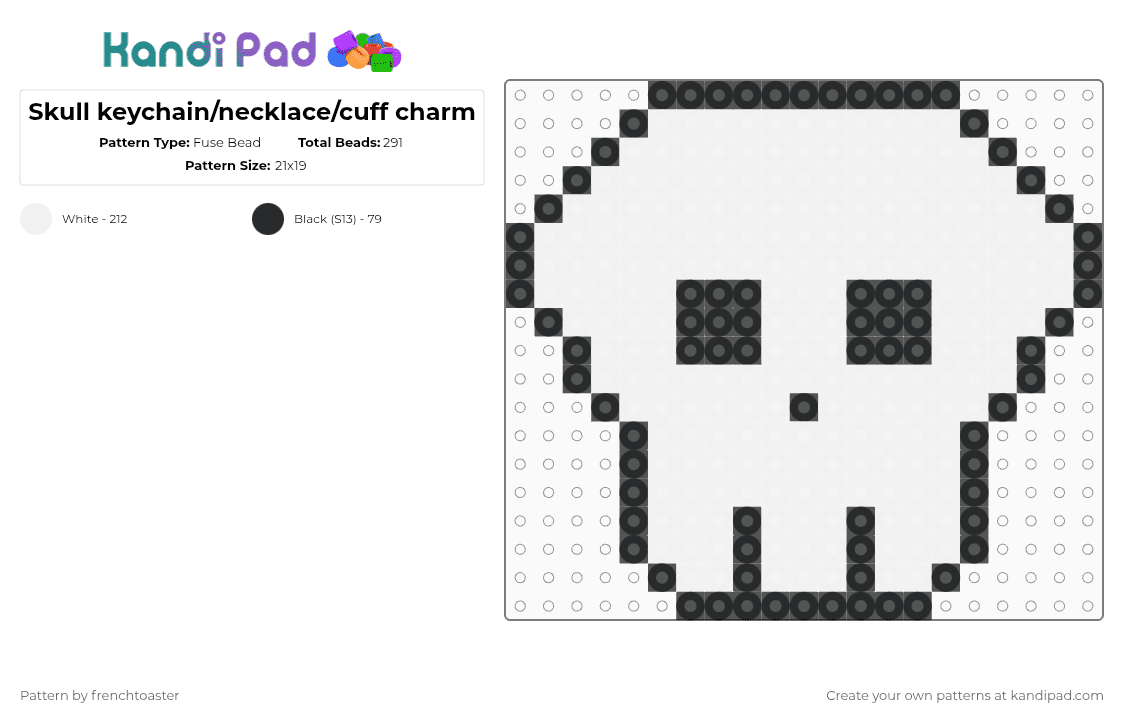 Skull keychain/necklace/cuff charm - Fuse Bead Pattern by dr13d_f0xb0n3z on Kandi Pad - black,white