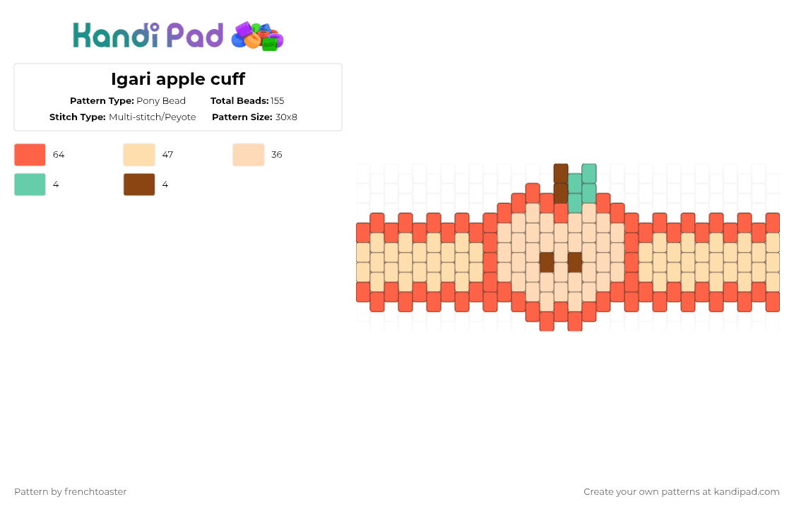 Igari apple cuff - Pony Bead Pattern by dr13d_f0xb0n3z on Kandi Pad - red,beige