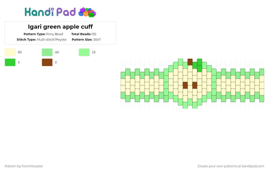 Igari green apple cuff - Pony Bead Pattern by dr13d_f0xb0n3z on Kandi Pad - yellow,teal