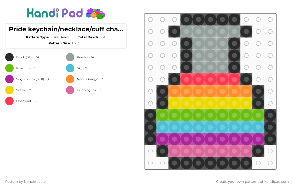 Pride keychain/necklace/cuff charm 🏳️‍🌈 - Fuse Bead Pattern by dr13d_f0xb0n3z on Kandi Pad - green,light blue,pink,gray