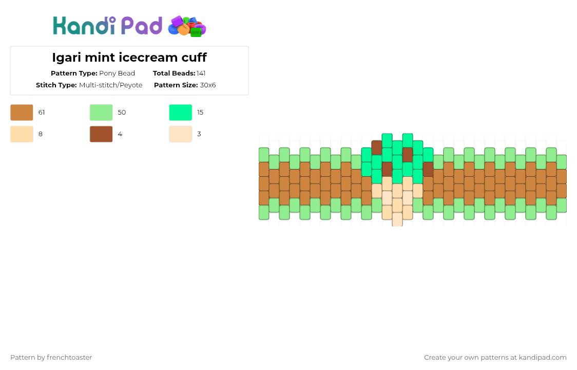 Igari mint icecream cuff - Pony Bead Pattern by dr13d_f0xb0n3z on Kandi Pad - teal,orange