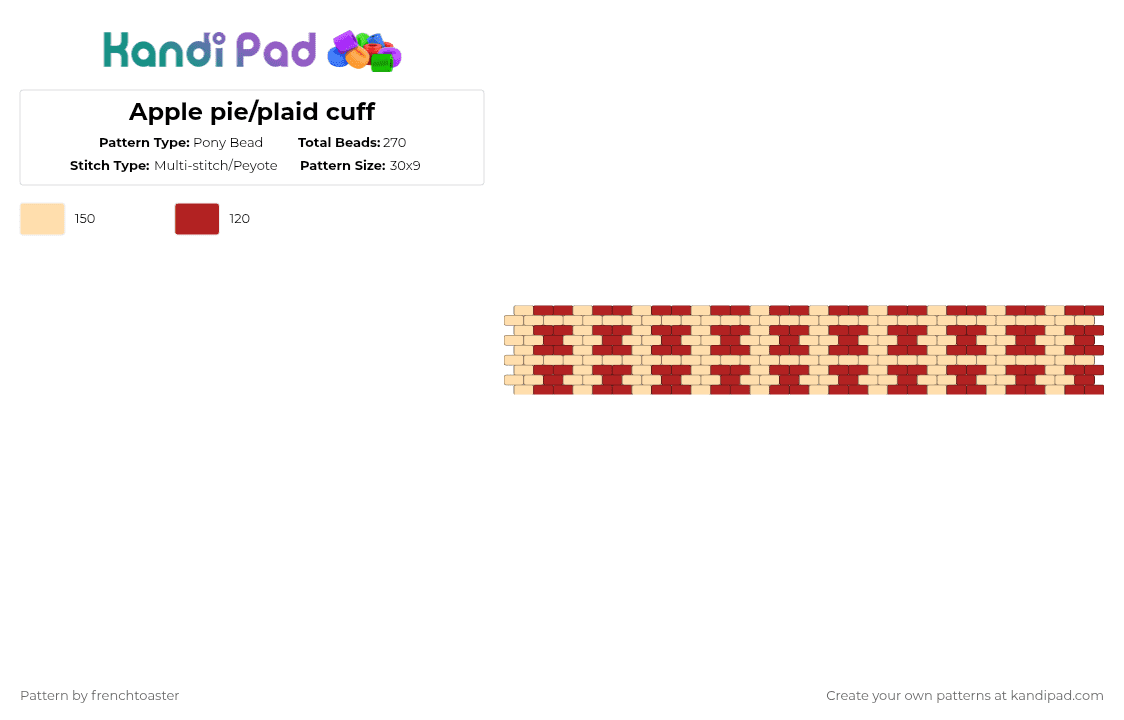 Apple pie/plaid cuff - Pony Bead Pattern by dr13d_f0xb0n3z on Kandi Pad - beige,red