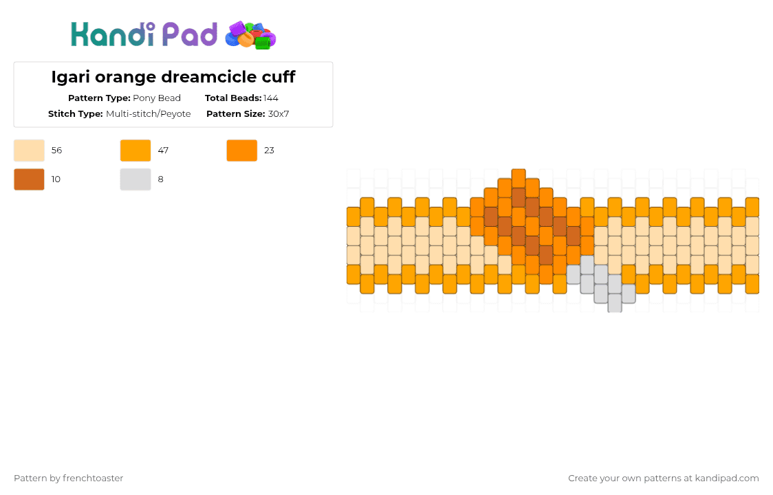 Igari orange dreamcicle cuff - Pony Bead Pattern by dr13d_f0xb0n3z on Kandi Pad - orange,beige