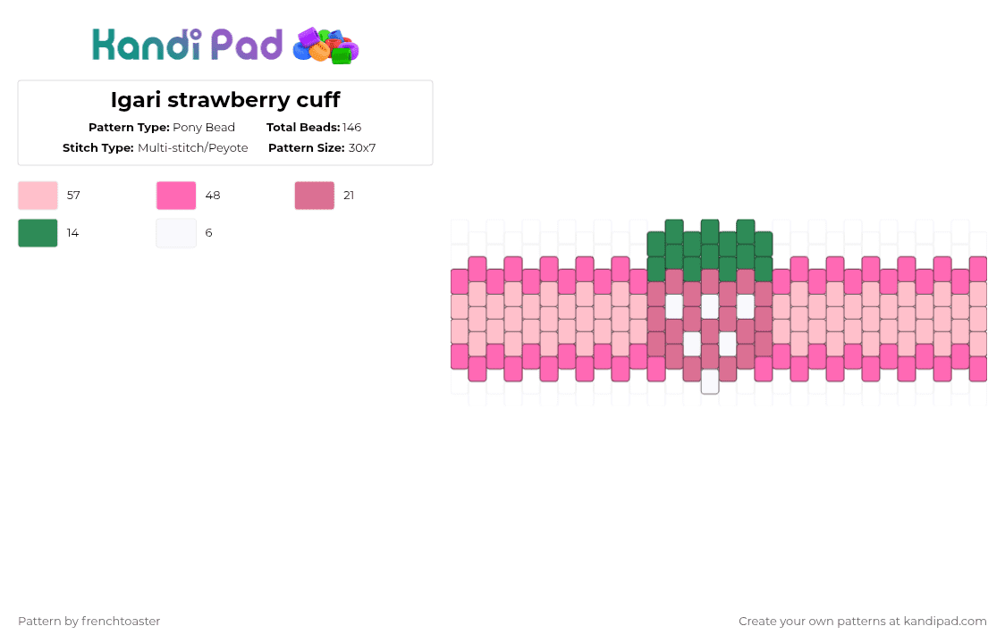 Igari strawberry cuff - Pony Bead Pattern by dr13d_f0xb0n3z on Kandi Pad - pink