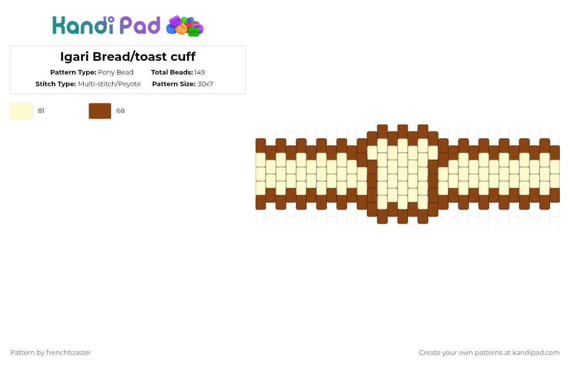 Igari Bread/toast cuff - Pony Bead Pattern by dr13d_f0xb0n3z on Kandi Pad - red,yellow