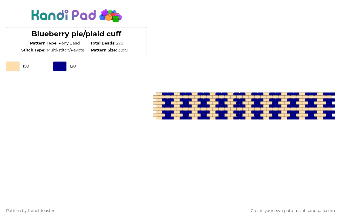 Blueberry pie/plaid cuff - Pony Bead Pattern by dr13d_f0xb0n3z on Kandi Pad - beige, purple