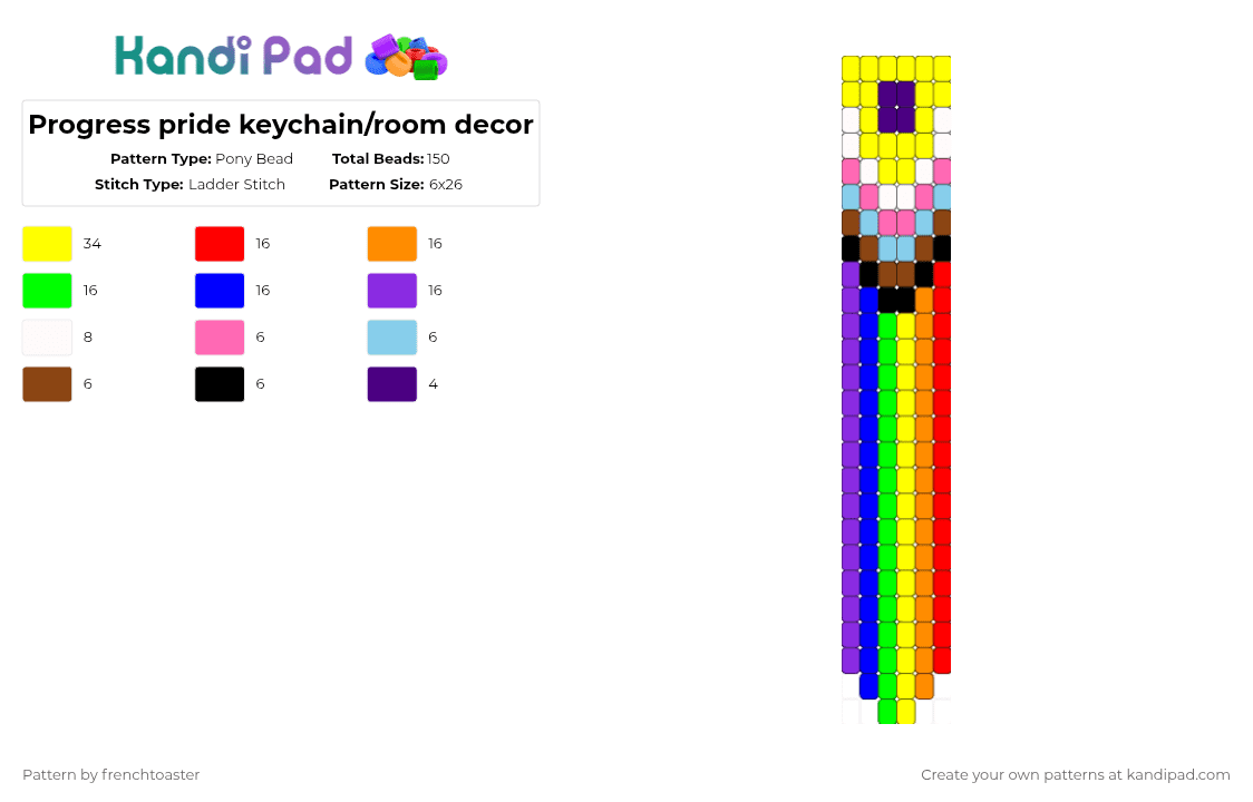 Progress pride keychain/room decor - Pony Bead Pattern by dr13d_f0xb0n3z on Kandi Pad - yellow,purple,red,pride,lgbtq,ihave32kidsinmybasement