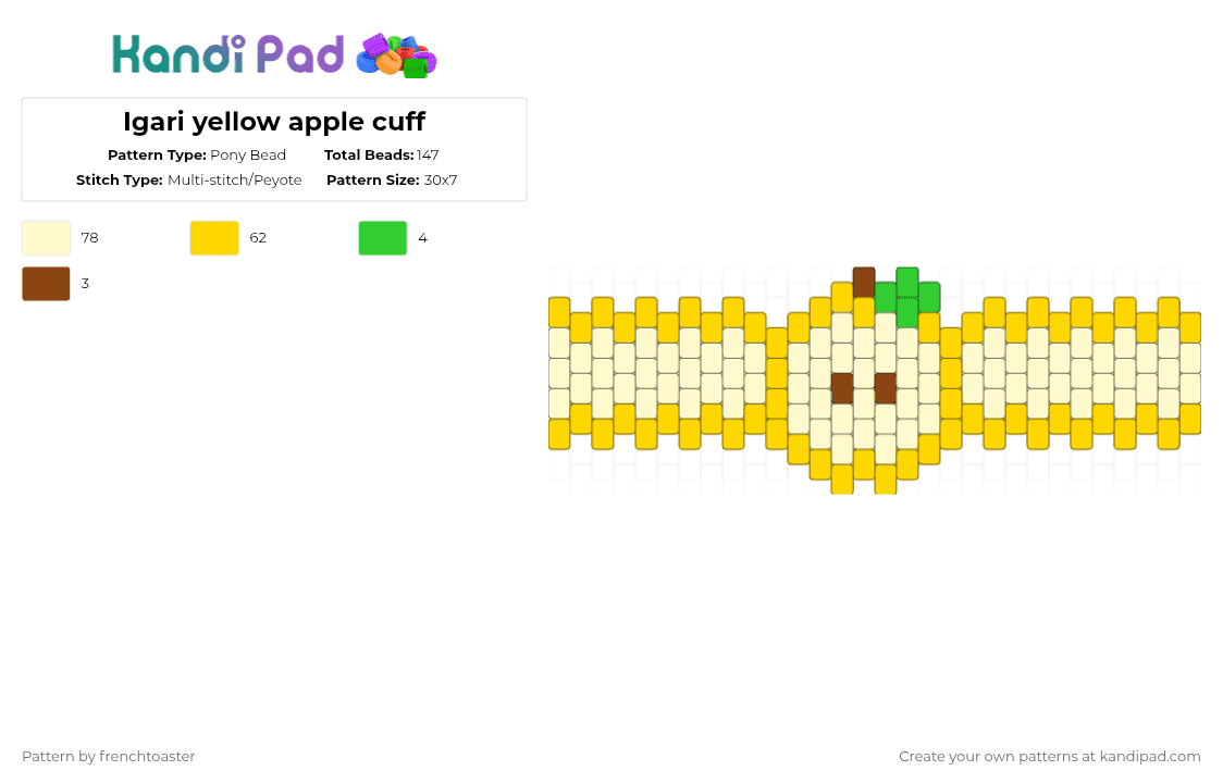 Igari yellow apple cuff - Pony Bead Pattern by dr13d_f0xb0n3z on Kandi Pad - yellow