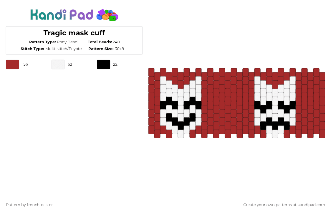 Tragic mask cuff - Pony Bead Pattern by dr13d_f0xb0n3z on Kandi Pad - white,red,cotdtheatre,ihave32kidsinmybasement cotdt