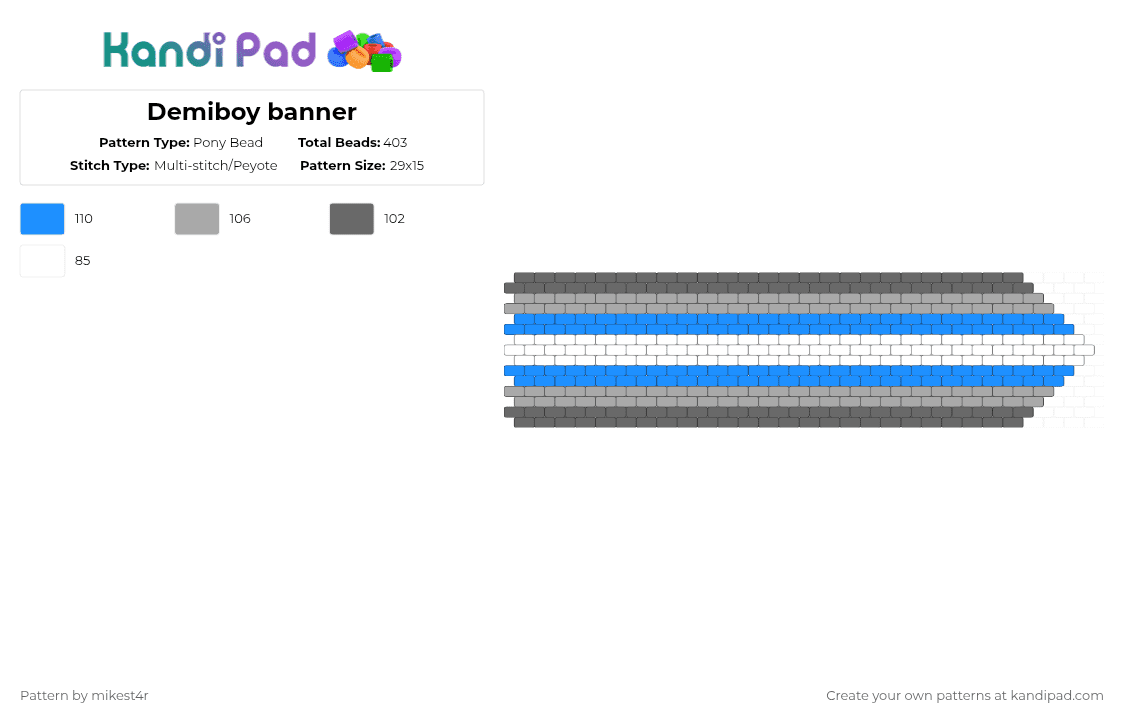 Demiboy banner - Pony Bead Pattern by mikest4r on Kandi Pad - gray,light blue,beige,pride,demiboy,banner