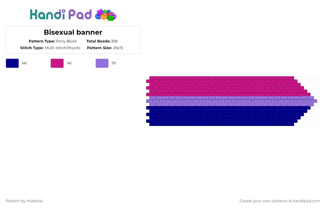 Bisexual banner - Pony Bead Pattern by mikest4r on Kandi Pad - purple,pink,bisexual,bi,pride