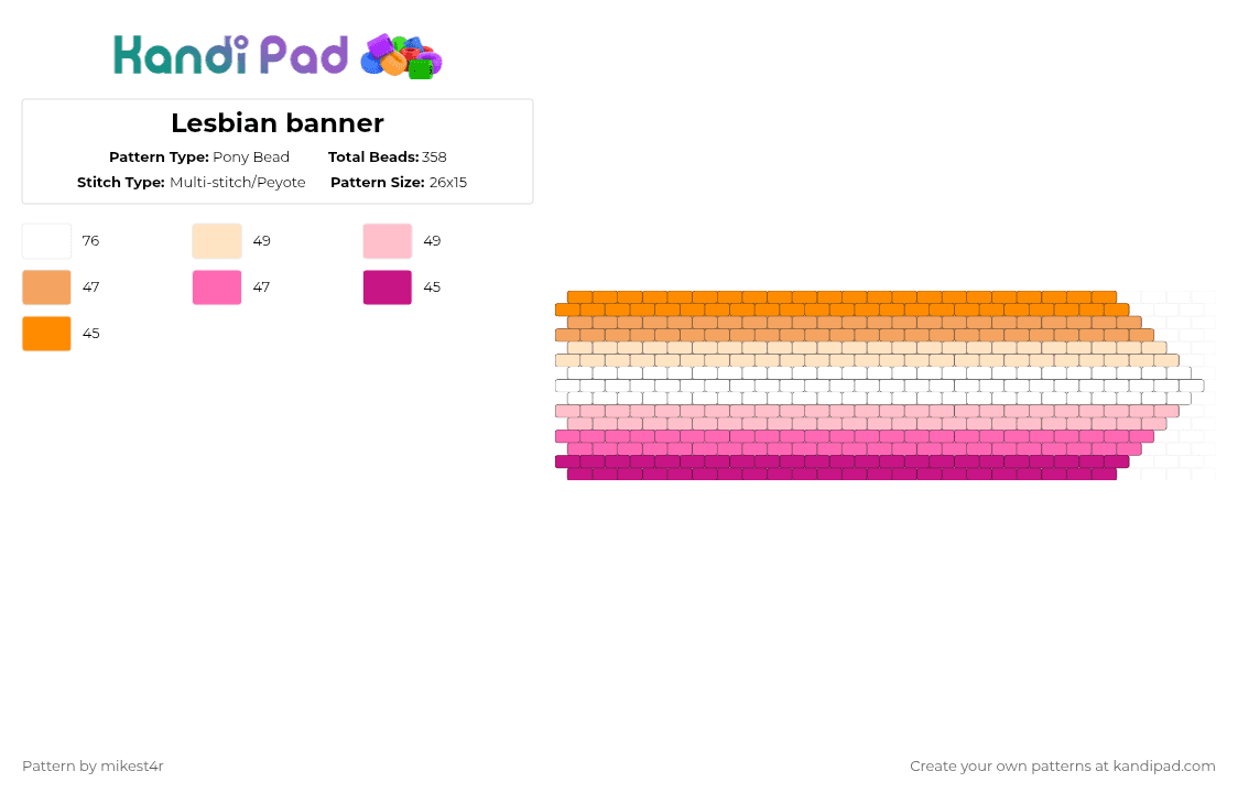Lesbian banner - Pony Bead Pattern by mikest4r on Kandi Pad - pink,orange,lesbian,pride,banner