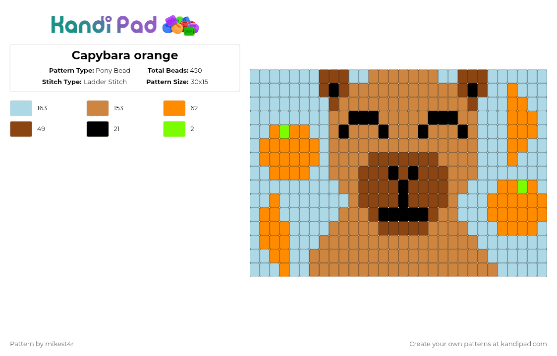 Capybara orange Pony Bead Pattern - Kandi Pad | Kandi Patterns, Fuse ...