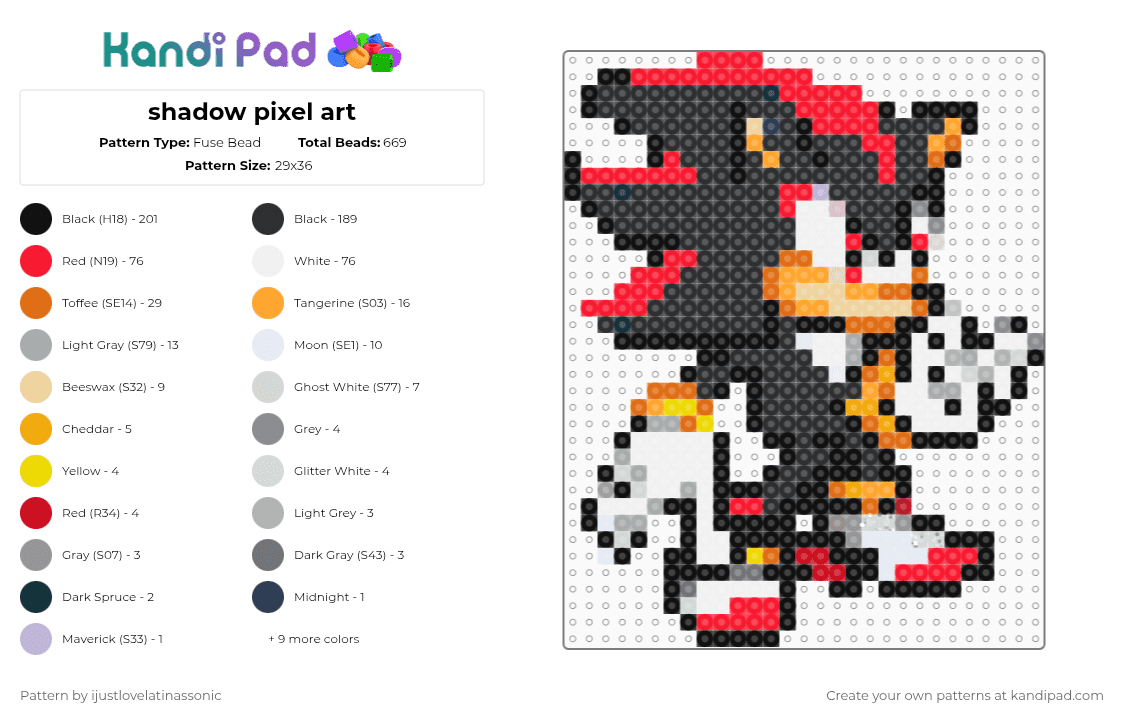 shadow pixel art - Fuse Bead Pattern by ijustlovelatinassonic on Kandi Pad - black,red,orange,gray