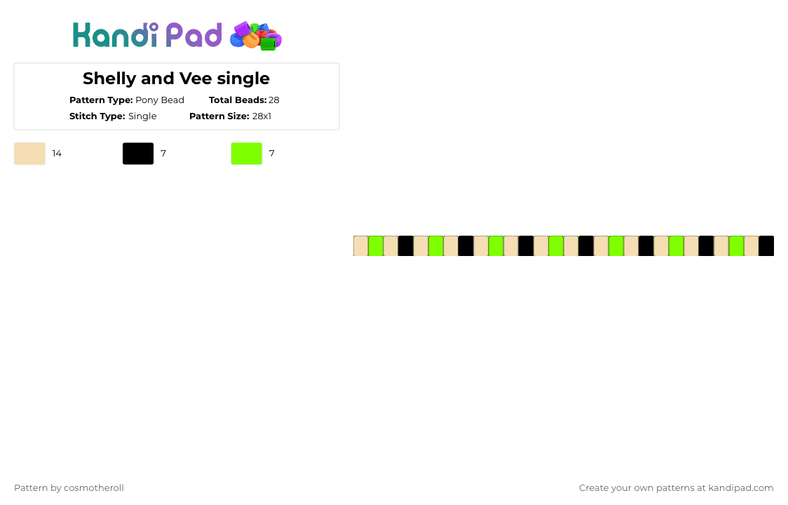 Shelly and Vee single - Pony Bead Pattern by cosmotheroll on Kandi Pad - beige, green